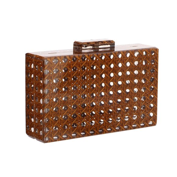 Acrylic Clutch Purse Rattan Woven Pattern Handbag Square Box Crossbody :> - Picture 1 of 7